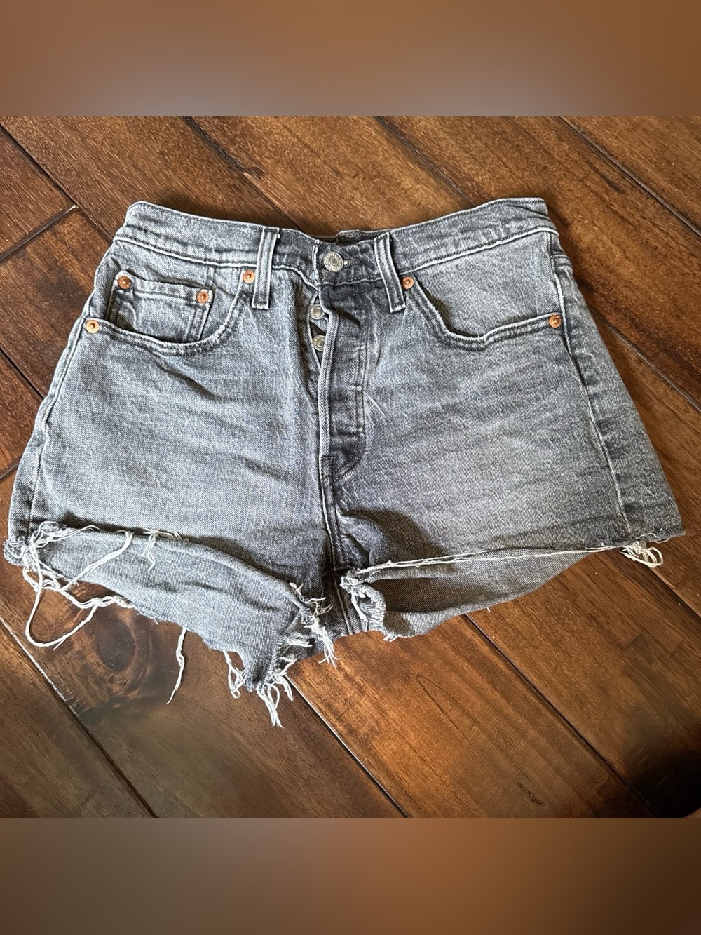 Women's High-Rise Distressed Denim Shorts - Gray